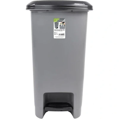 Image of JVL Slim Plastic Lidded Foot Pedal Waste Bin, 60L, Grey