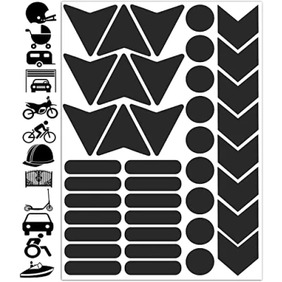 Image of Biomar Labs® 40pcs High Visibility Warning Reflective Stickers Kit Decals Black Reflector Highly Night Safety Universal Self Adhesive D 46