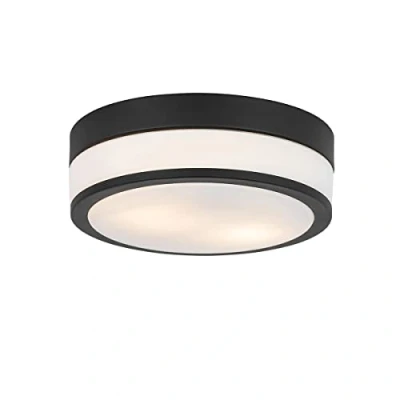 Image of Qazqa Modern Ceiling Light Black 28 cm IP44 Flavi Suitable for LED E27 2 Steel Flush Living Room I Kitchen
