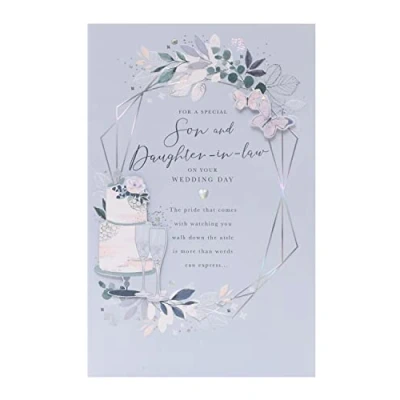 Image of UK Greetings Wedding Day Card for Son &amp; Daughter in Law Contemporary Sentimental Message Inside, Multi