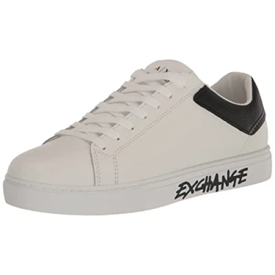 Image of Armani Exchange Men&#039;s Paris Back &amp; Side Logo Sneaker, Op White Black, 11.5 UK