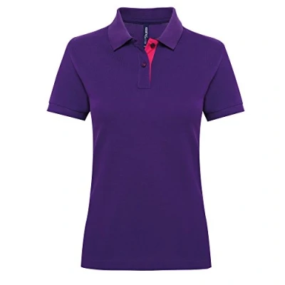 Image of Asquith &amp; Fox Womens/Ladies Short Sleeve Contrast Polo Shirt (Purple/ Pink) Multicolour Cotton Size 2XL
