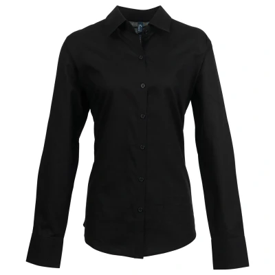 Image of Premier Womens/Ladies Signature Oxford Long Sleeved Shirt (Black) Size 12 UK