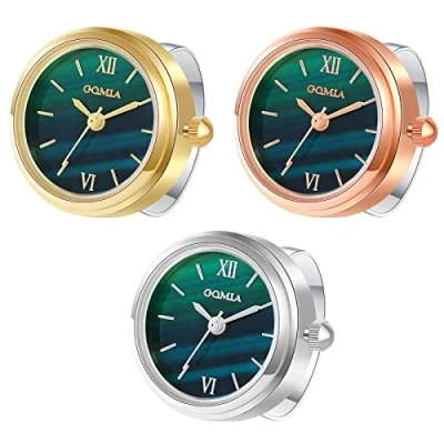 Image of JewelryWe Men Women Finger Watch Novelty Adjustable Ring Round Green Dial Quartz Rings, for Mothers Day
