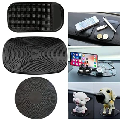Image of Non Slip Car Dashboard Grip Pad,3PCS Self adhesive Sticky Dash Pad Washable Silicone Gel Interior Anti Mat PU Magic for Cell Phone Vehicle Sunglasses Keys Coins