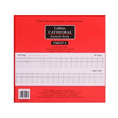 Image of Collins Debden Ltd 061373 150 Series Cathedral Analysis Book, 27 Cash Columns, 297 x 315 mm, 96 Pages, Red
