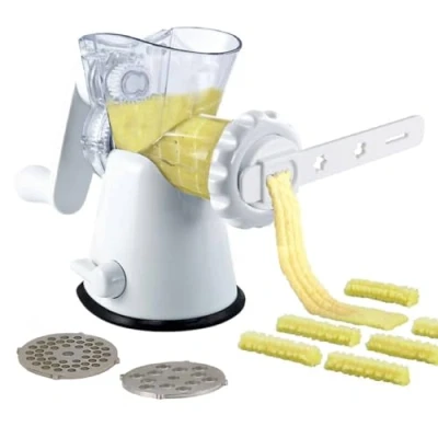 Image of Tredoni Manual Meat Mincer Grinder &amp; Vegetable Shredder, Biscuit Machine Cookie Maker + Biscuits Patterns Attachment, White