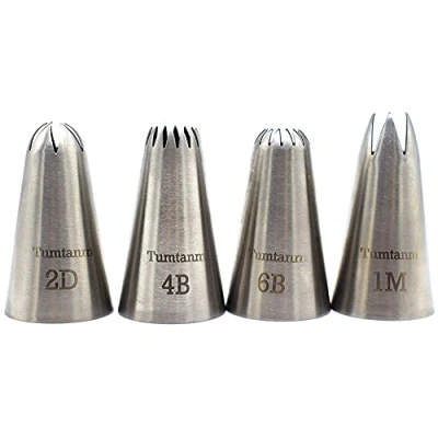Image of Tumtanm #1M #2D #4B #6B Large Piping Nozzles, 4 pcs Stainless Steel Seamless Icing Tips Set for Cupcakes and Baking