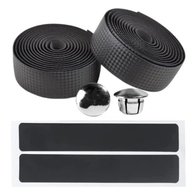 Image of Bicycle Handlebar Tape Non Slip Comfort Road Bike with Bar End Plugs for Touring Cycling and Racing 1 Pair Black (Checkered)