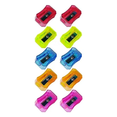 Image of ZOFAX NatNeo Plastic Pencil Sharpeners, Pack of 10, Single Hole Translucent Multi Coloured Pack, Ideal for School Home Office Use, iZOFAX Black Ball Pen