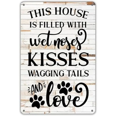 Image of Funny Dog Rules Metal Tin Sign Wall Decor Rustic Farmhouse Signs with Sayings for Home Gifts Lovers