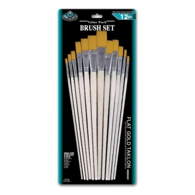 Image of Royal and Langnickel Long Handle Flat Taklon Variety Brush Set Gold (Pack of 12)