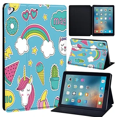 Image of Leather slim lightweight Stand Cover Case for Apple New iPad 9.7 2018 2017(6th Gen, 5th Gen)/iPad Air 2/iPad Air/iPad Pro Tablet with Auto Wake/Sleep (green summer fun)