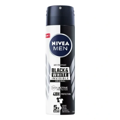 Image of NIVEA Men Black &amp; White Invisible Original Spray 6 x 150 ml, Men&#039;s Deodorant 72h, Antiperspirant Against Odours, Sweat, Residues, Irritations and Stains on Light Dark Fabrics