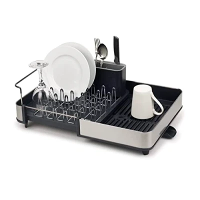 Image of Joseph Extend Steel Expandable Dish Drainer Rack with Removable Cutlery Holder Swivel Draining Spout Grey/Steel, 4