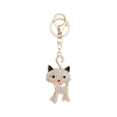 Image of INSTITIZER Cat Kitten Keyrings Chain Kawaii Bling Crystal Rhinestone Lovely Animal Cute Fortune Car Keys Bag Pendant Keyring Keychains Charm Gift for Women Girls