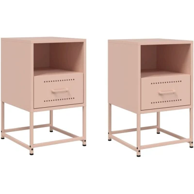 Image of vidaXL Bedside Cabinets 2 pcs Pink 36x39x60.5 cm Steel