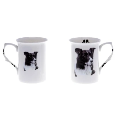 Image of (BB9) Set of 2 Bone China BEAKERS/Mugs Border Collie Dog Presentation Gift Boxed Lovely Gift, Kirsty Jayne China, Hand Decorated