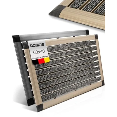 Image of bomoe Aluminium Door Mat 40x60cm AluGant Front with Rubber Backing Dirt Trapper Runner Absorbent Heavy Duty Entrance for Indoor &amp; Outdoor Champagne metallic