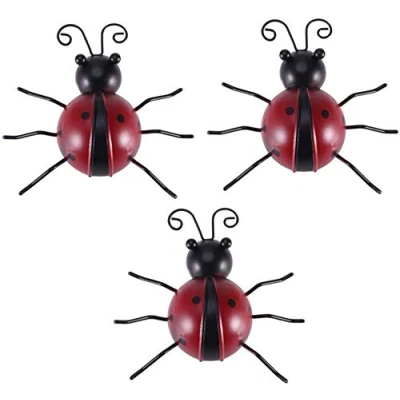 Image of ausuky 3 x Ladybird Metal Hanging Wall Art Iron Sculpture Statue Ornament Garden