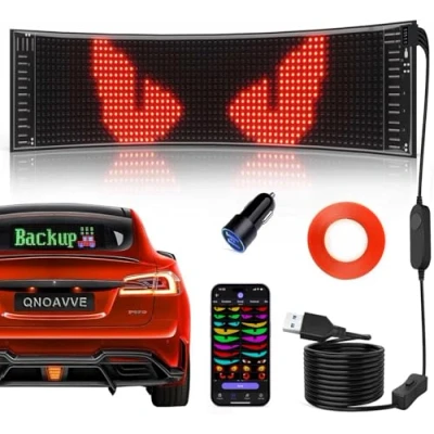Image of Qnoavve Bluetooth App Control LED Sign, 14.6&quot;x3.6&quot; Flexible USB 5V Car Sign Programmable Custom Text Pattern Animation Scrolling Display for Store Bar Hotel Advertising Party Truck