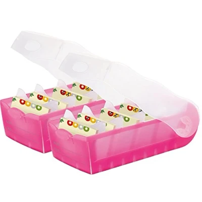 Image of Han Croco Index Card Box DIN A8 Landscape, with 100 Cards 5 Support Plates, 2er Set transluzent pink, 1