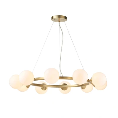 Image of Grosseto Globe Pendant Ceiling Light Satin Brass Plate, Gloss White Glass