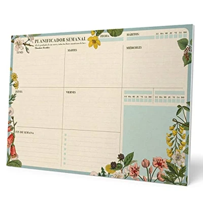 Image of Grupo Erik Spanish Version Botanical A4 Desk Pad with Daily, Weekly and Monthly Calendar Desktop Planner Note 54 Undated Tear Off Sheets 8.3 x 11.7 inches To Do List