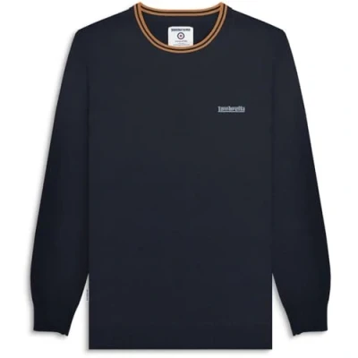Image of Lambretta Mens Knitted Tipped Jumper Navy/Tobacco M