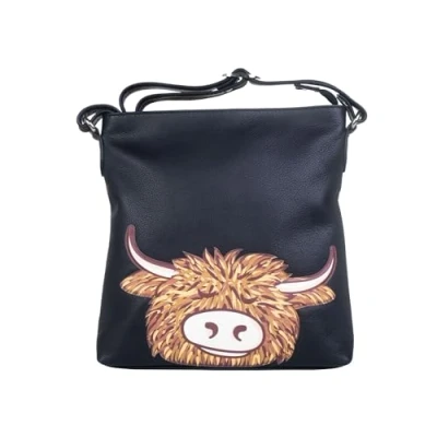Image of Mala Leather Highland Cow Premium Crossbody Bag (Black)