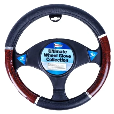Image of Streetwize SWWG1 Wood Effect Luxury Steering Wheel Glove, 37 39 cm, Black
