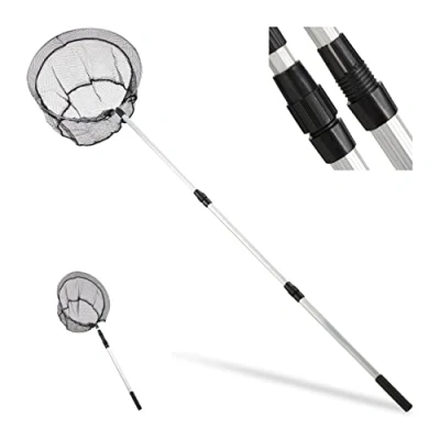 Image of Relaxdays Fishing Landing Net, Telescopic Handle 60 130 cm, Foldable, Sturdy &amp; Lightweight, Round, Ø 36 Black/Silver