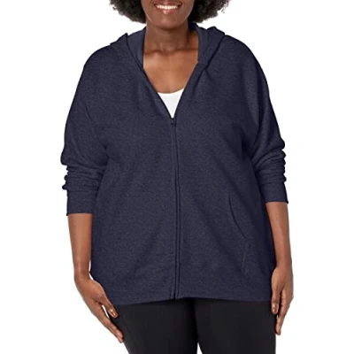 Image of Just My Size Women&#039;s Plus Full Zip Fleece Hoodie, Navy Heather, 2XL