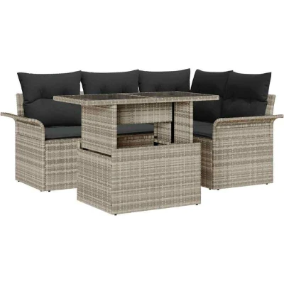 Image of vidaXL 5 Piece Garden Sofa Set with Cushions Light Grey Poly Rattan