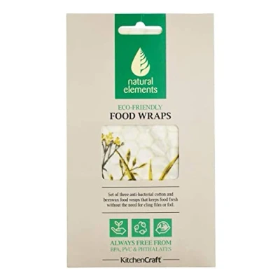 Image of Kitchen Craft Natural Elements Eco Friendly Set of Three Organic Cotton Beeswax Food Wraps