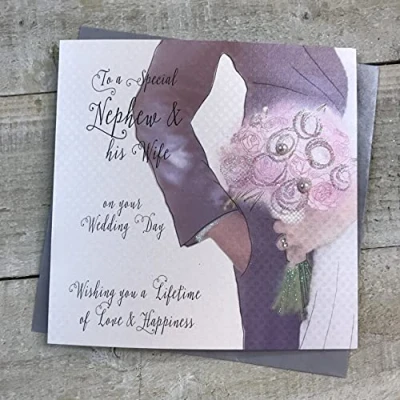Image of To a Special Nephew &amp; his Wife on your Wedding Day Handmade Card Bouquet of Flowers