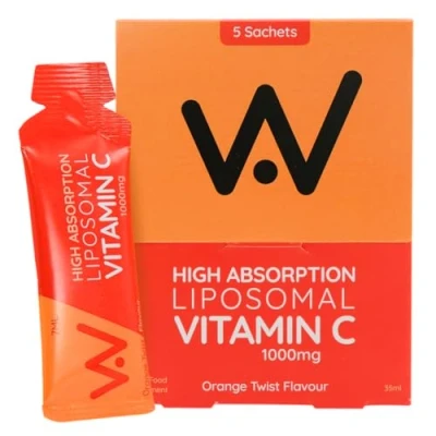 Image of WELL ACTUALLY Liposomal Vitamin C 1000mg Sachets High Bioavailability Liquid Supplement Supports Immunity, Skin, Brain, Joints, Energy Vegan (Packs of 5 Sachets)