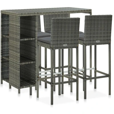 Image of Vidaxl 5 Piece Garden Bar Set with Cushions Poly Rattan Grey
