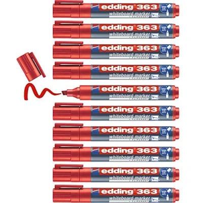 Image of edding 363 whiteboard marker red 10 pens chisel tip 1 5 mm pen dry wipe for whiteboards, flipcharts, pinboards, magnetic and memo boards sketchnotes refillable