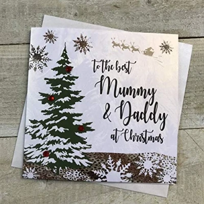 Image of WHITE COTTON CARDS F5 MDY&quot;to The Best Mummy &amp; Daddy&quot; Handmade Christmas Card&quot;