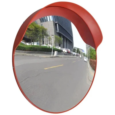 Image of vidaXL Outdoor Traffic Convex Safety Mirror PC Plastic Orange, 60 cm Diameter, Includes Mounting Bracket, Built In Shade for Weather Protection