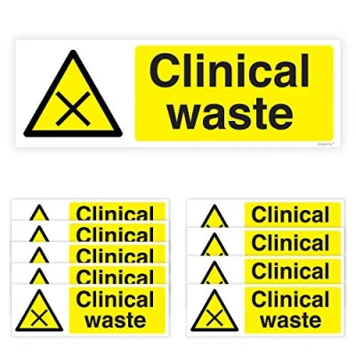 Image of Pack of 10 Clinical Waste Sticker (150 x 50 mm) Stickers for Bin Self Adhesive Waterproof Only Sara Prints