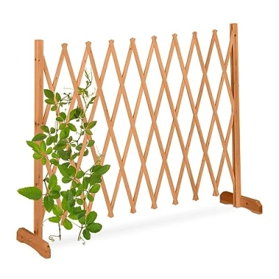 Image of Relaxdays Wooden Trellis, Extendable up to 275 cm, Aid for Climbing Plants, Free Standing Scissor Grille, Garden, Orange, Wood, 90 x 28 cm