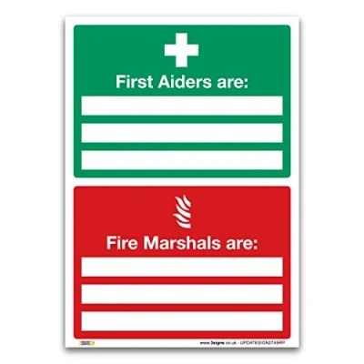 Image of Promote First Aid and Fire Safety with Aiders Are Marshals Sign A5 1mm Rigid Plastic Ensure Emergency in Your Workplace