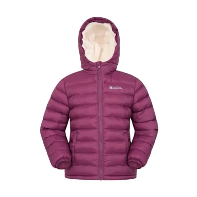Image of Mountain Warehouse Seasons Fur Lined Kids Padded Jacket Lightweight, Warm &amp; Water resistant Puffer Coat, Boys Girls For Autumn Winter, School Outdoors Berry Size 5 6 Years