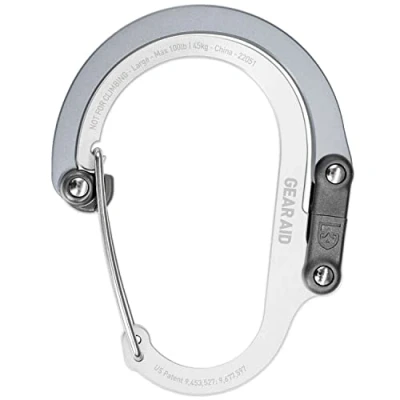 Image of GEAR AID HEROCLIP Carabiner Clip and Hook (Large) for Camping, Backpack, Organization, Garage, Shade of Gray