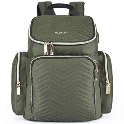 Image of Colorland Georgia Baby Diaper Backpack Lightweight Large Opening Bag with Changing Mat and Insulated Pockets, Green