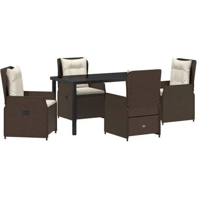 Image of vidaXL 5 Piece Garden Dining Set Brown Poly Rattan