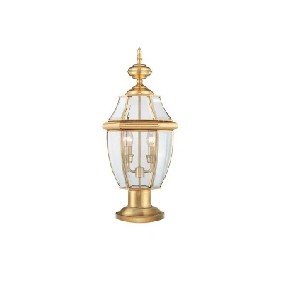 Image of Newbury 2 Light Outdoor Pedestal Polished Brass IP44, E14