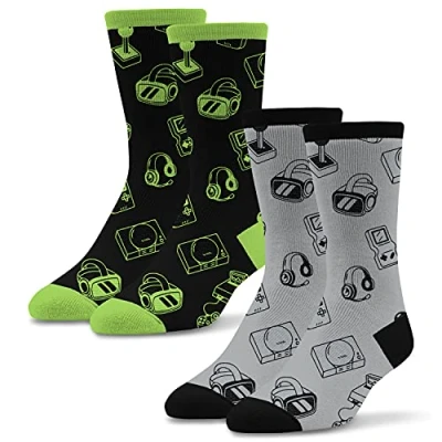 Image of Socktastic mens Gaming 2 Pack of Funny Novelty Socks, Casual Crew Fits Shoe Size 8 13 Vintage Controler, Large US,